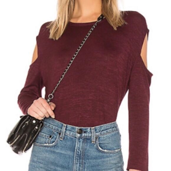Rag & Bone Top Size XS Slash Cut‎ Out Open Sleeve Burgundy Long Sleeved Edgy - Picture 1 of 13